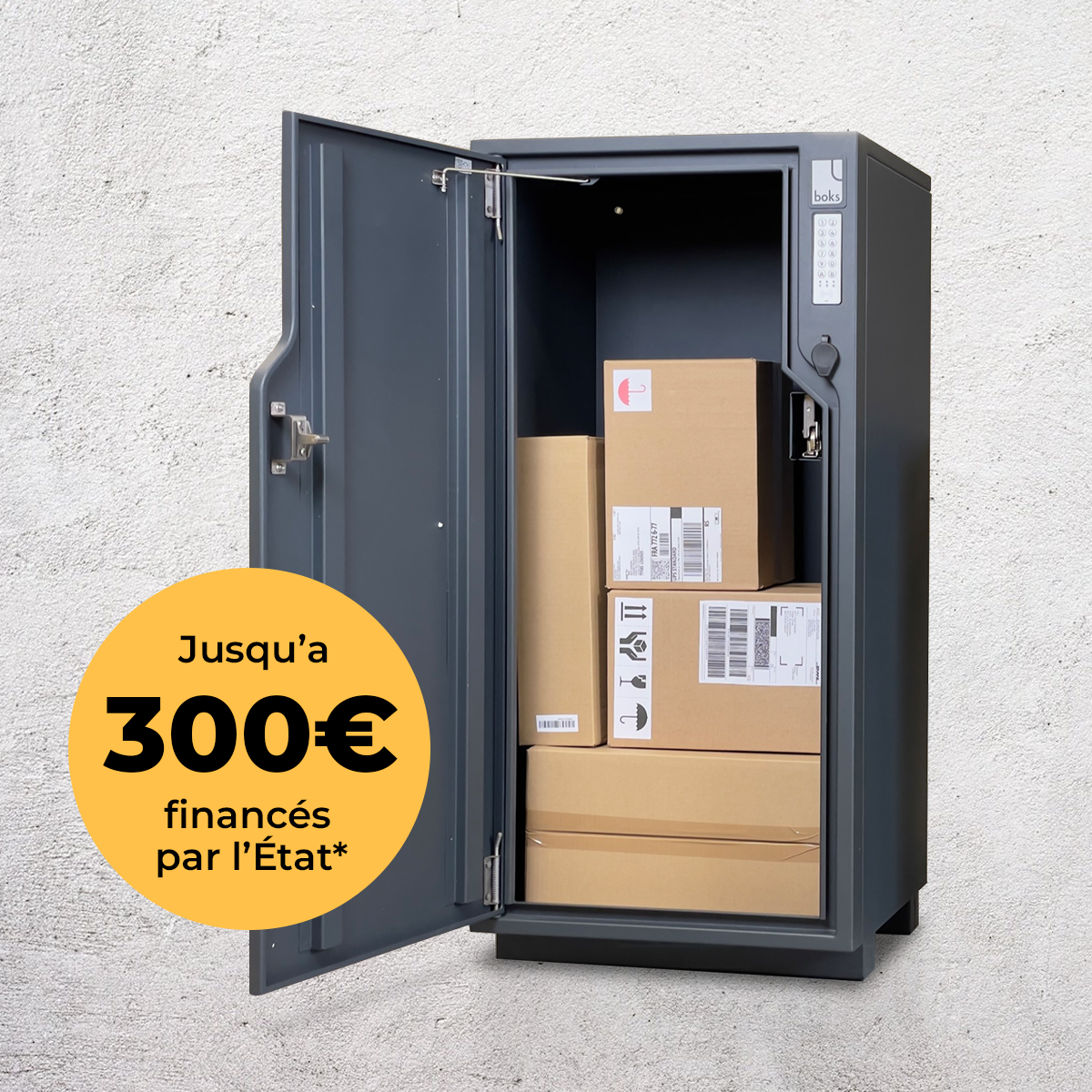 Offene Boks mit Paketen — 300 € geschenkt