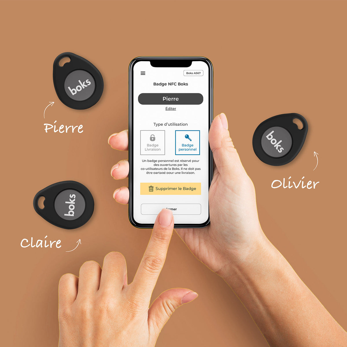 Badges Boks TAG autour de l'app sur téléphone